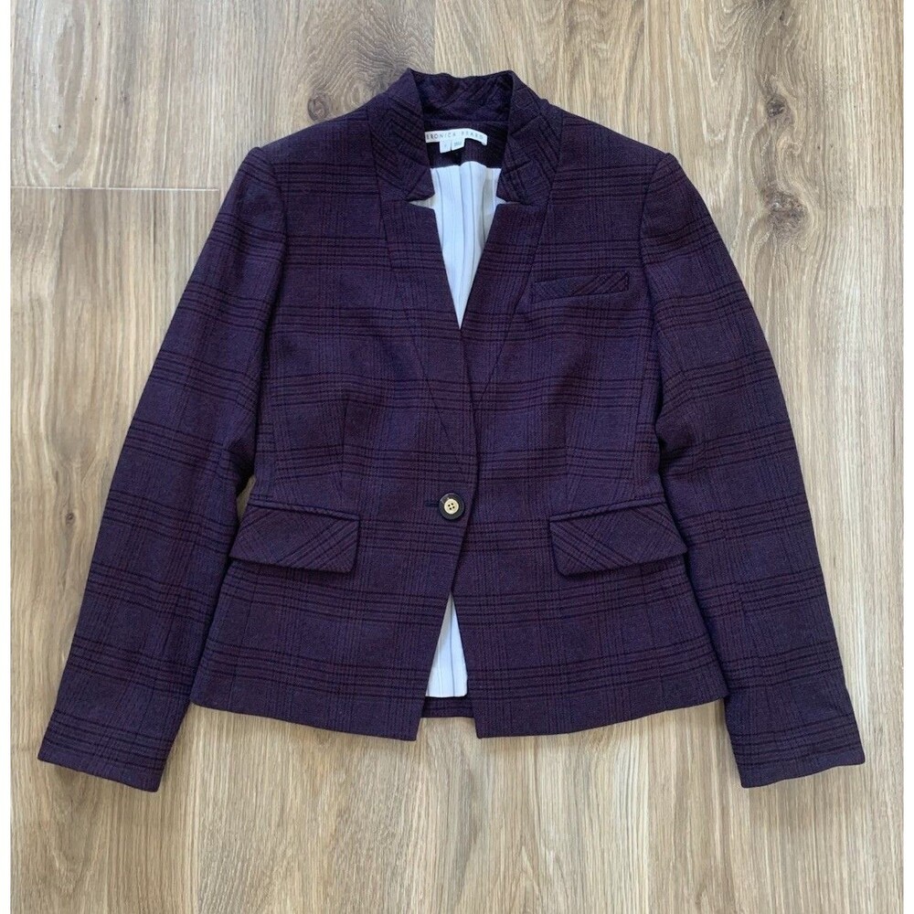 Veronica Beard Farley Dickey Jacket 2 Plaid Blazer Purple Aubergine Wool Blend